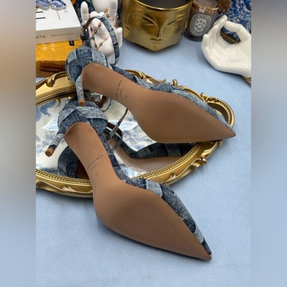 🆕 KURT GEIGER LONDON 🧿 NWOB Belgravia Denim Vinyl High Heel - Sz 37 US 7 - Picture 13 of 15